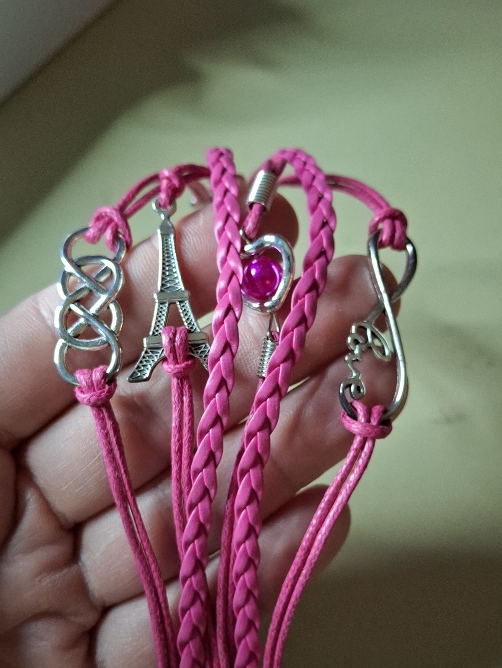 Braided Multi-Charm Bracelet Stack - Pink